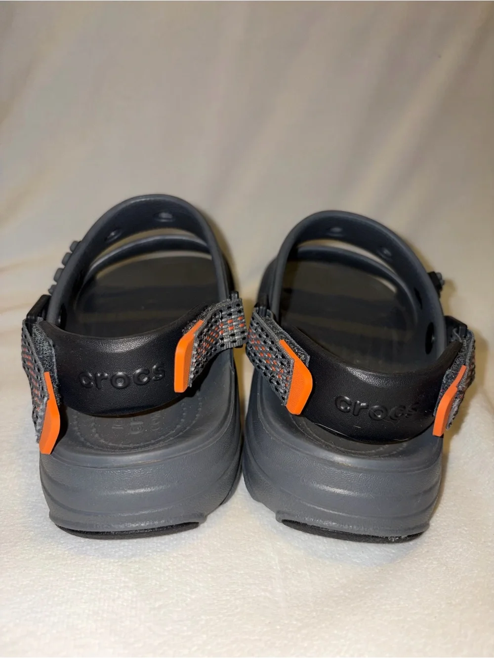 CROCS Gray Sandals with Orange Accent men size 7/women size 9